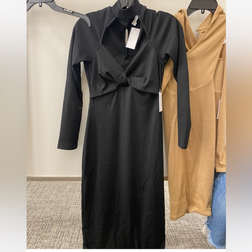 ASTR Black Ribbed Knit Cut-out Dress XS - Picture 4 of 4